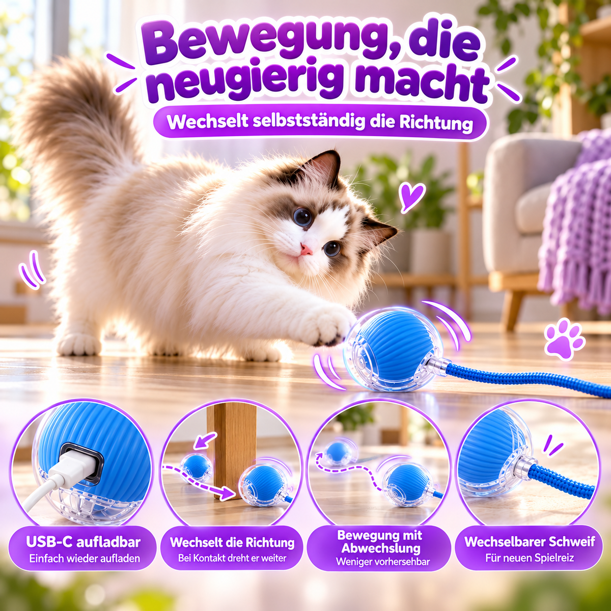 Flitzball – Interaktiver Katzenball mit Schweif